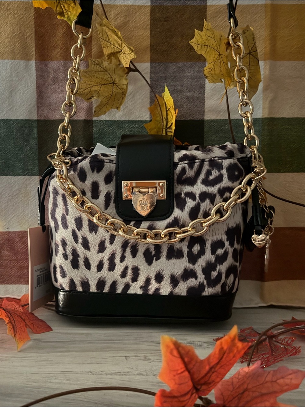 Juicy Couture Leopard Print Chain-Detail Shoulder Bag - Black/Beige
